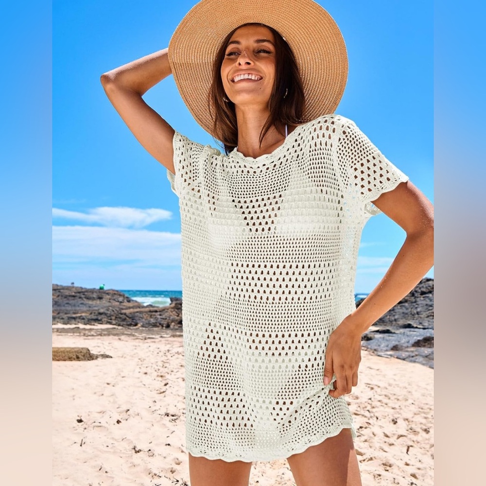 🆕Crochet Knit Cream Coverup size Medium